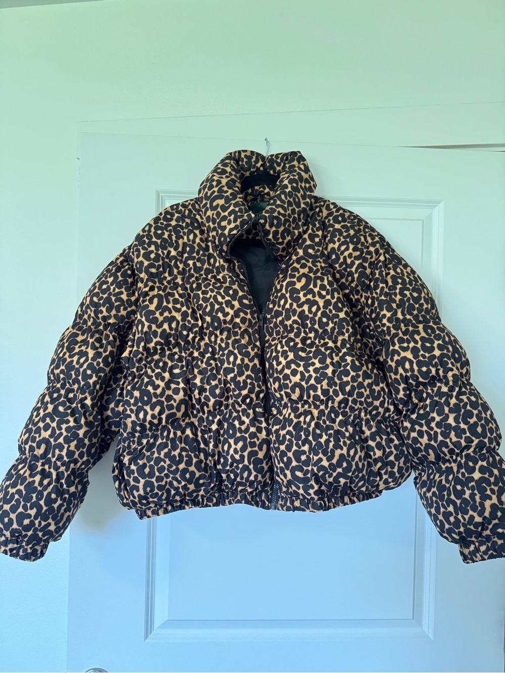 wild fable Leopard Print Puffer Jacket - Black & Tan